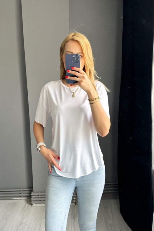 Oysh salaş kesim Tshirt-Beyaz