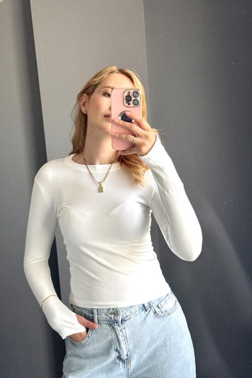 Oysh parmak geçmeli body-Beyaz