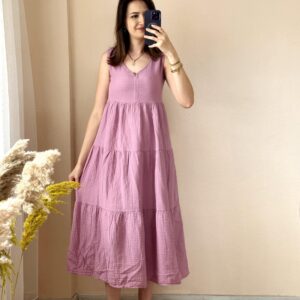 Müslin elbise-Pembe