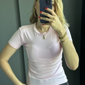 Oysh kumaş T-shirt-Pembe