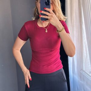 Oysh kumaş T-shirt -Bordo
