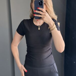 Oysh kumaş T-shirt-Siyah
