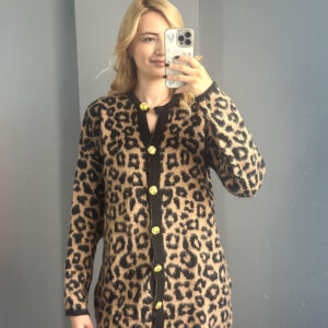 Leopar desenli uzun hırka-Siyah