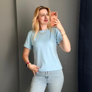 Modal kumaş Tişört-Bebe mavisi
